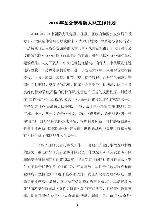 2018年县公安消防大队工作计划