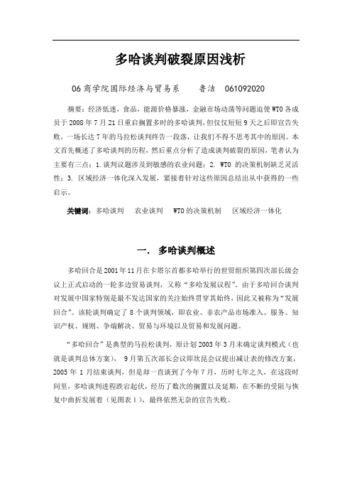 多哈谈判破裂的原因浅析