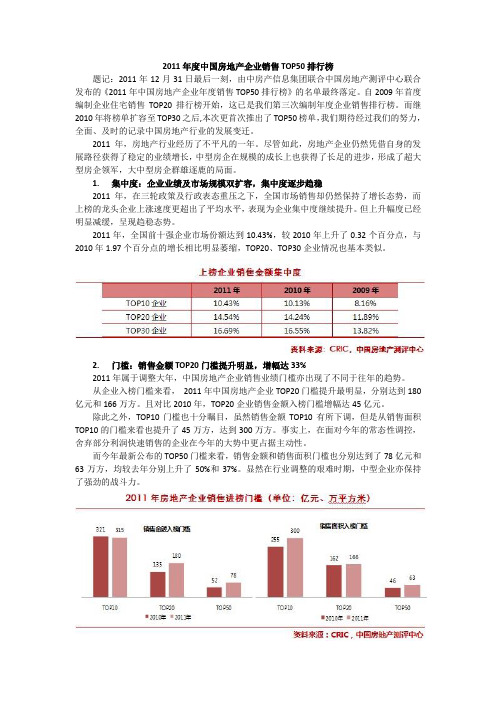 2011年度中国房地产企业销售TOP50排行榜