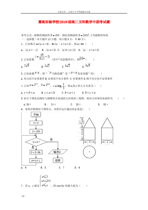 广东省惠阳高级中学20172018学年高二数学下学期期中试题文