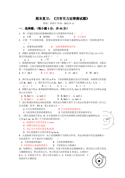 万有引力定律单元测试题(附答案)