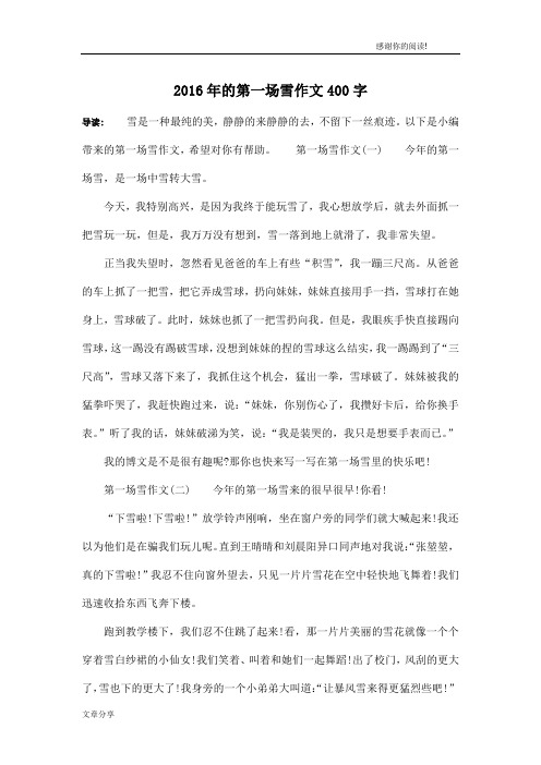 2016年的第一场雪作文400字