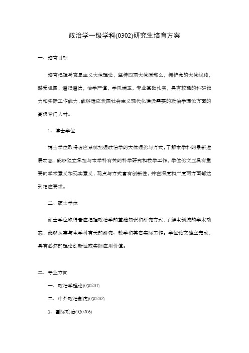 政治学一级学科0302研究生培育方案