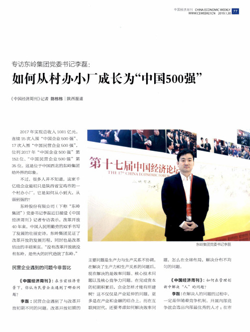 专访东岭集团党委书记李磊：如何从村办小厂成长为“中国500强”