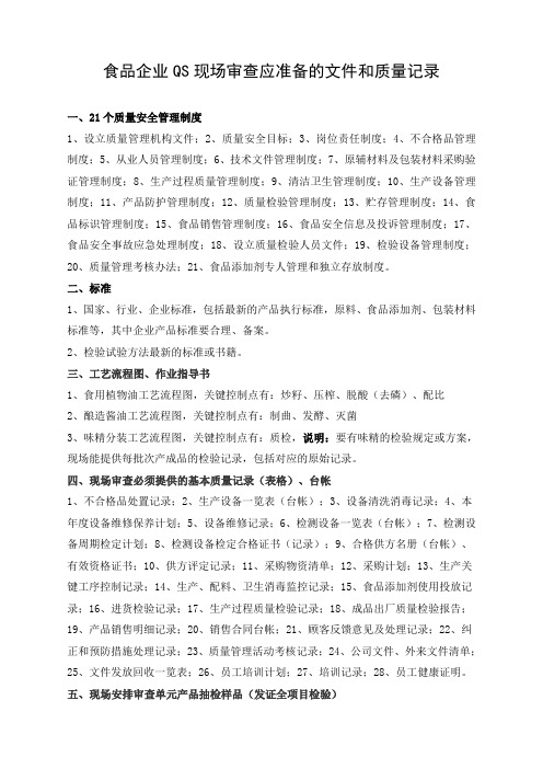 食品企业QS现场审查应准备的文件和质量记录