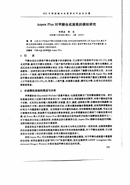 Aspen Plus对甲醇合成流程的模拟研究
