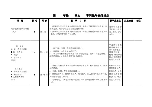 苏教版四年级下册语文《教学进度计划》
