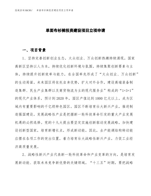单面布衫裤投资建设项目立项申请(样本)