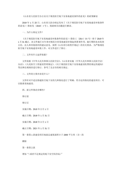 《山东省人民防空办公室关于规范防空地下室易地建设条件的意见》的政策解读