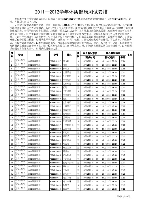 2011-212学年体质健康测试安排(2008、2009级)