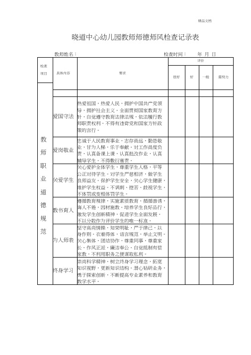 晓道幼儿园师德师风检查记录表