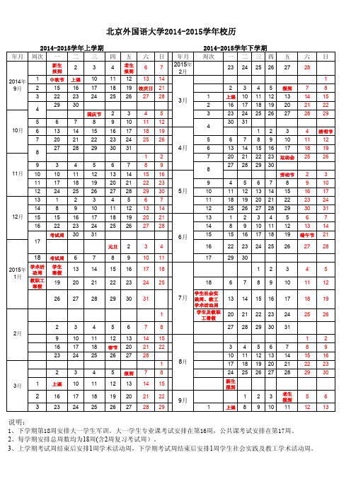 北京外国语大学2014—2015学年校历