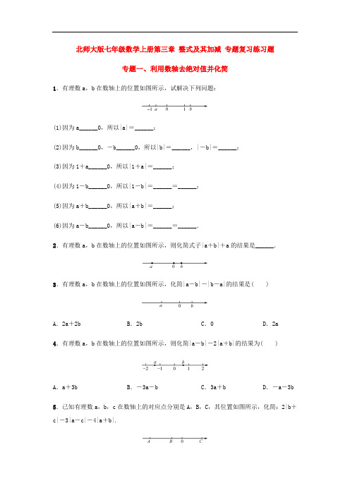 北师大版七年级数学上册第三章 整式及其加减 专题复习卷【答案】