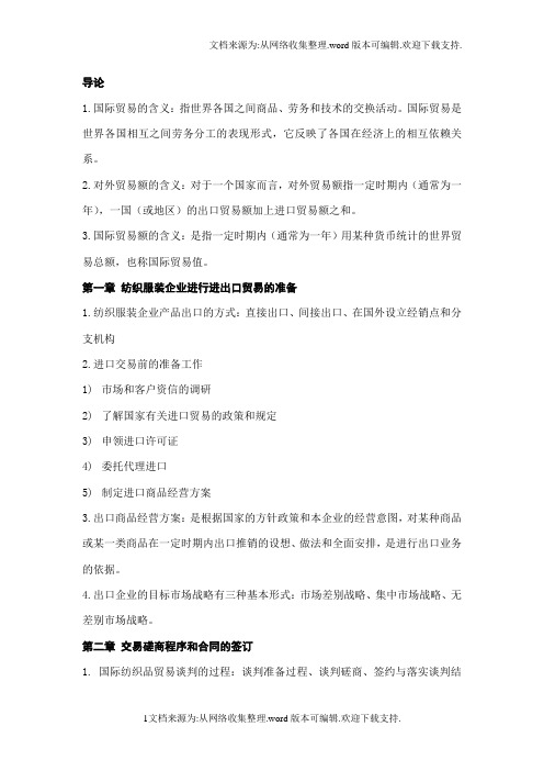 纺织品贸易复习