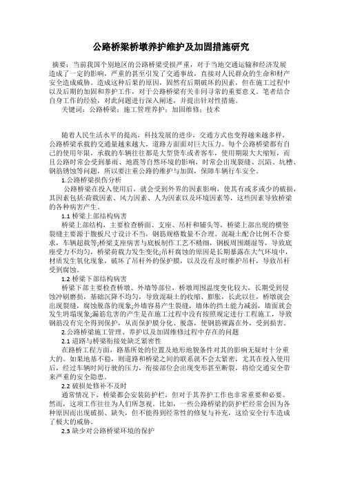 公路桥梁桥墩养护维护及加固措施研究