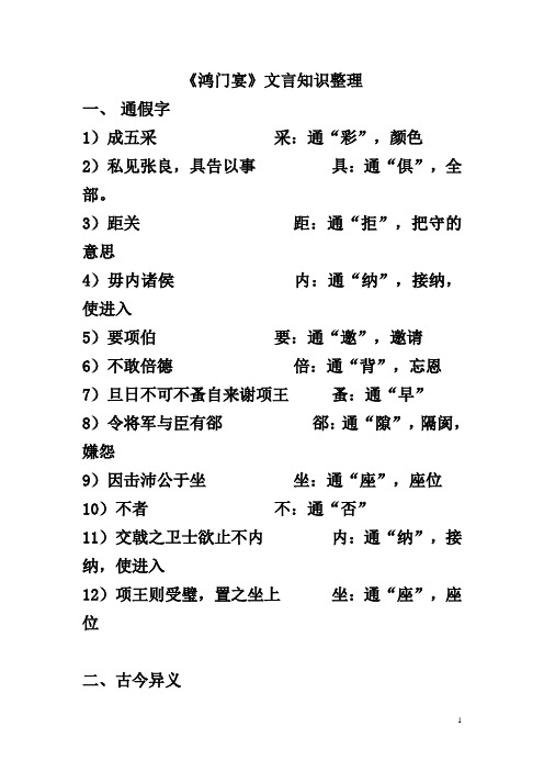 《鸿门宴》文言知识整理