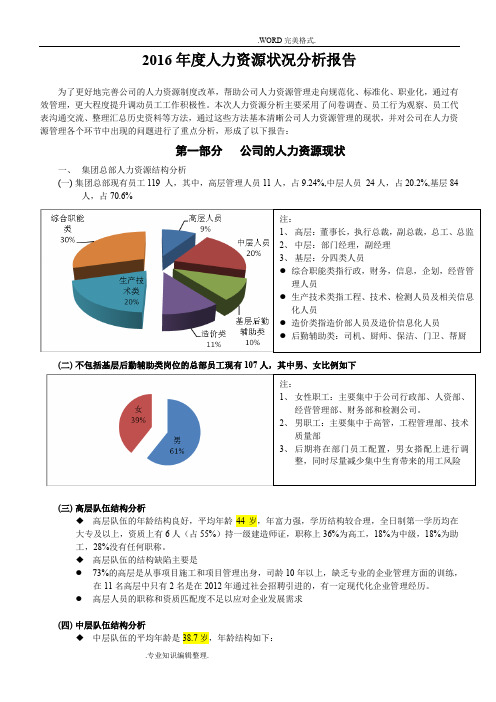 2017公司年度人力资源状况分析实施报告