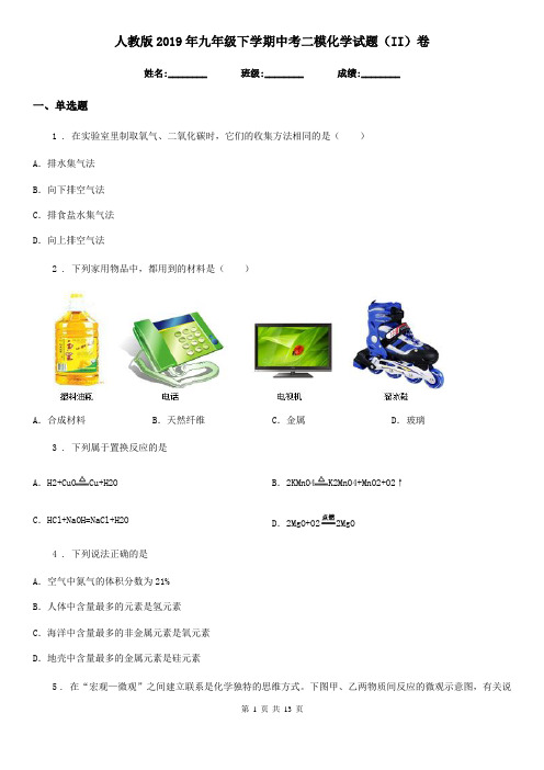 人教版2019年九年级下学期中考二模化学试题(II)卷新版