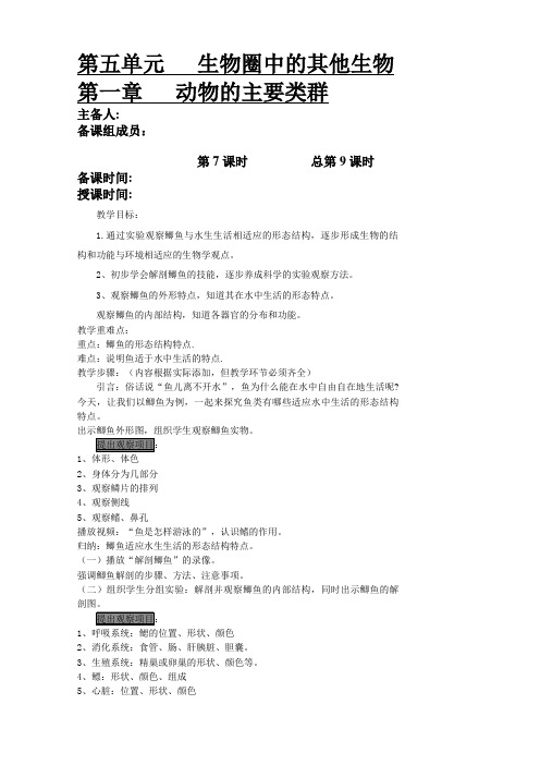 观察鲫鱼实验电子教案模版
