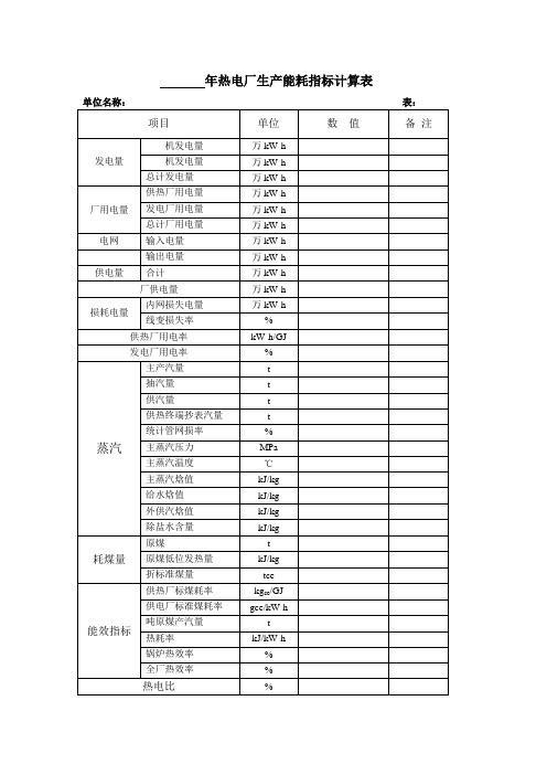 【精品】(最新)热电厂生产能耗指标计算表