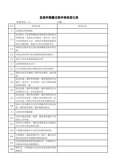 监视和测量过程审核检查表