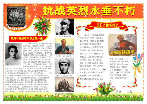 抗日小报1纪念中国人民抗日战争胜利70周年小报抗战英烈永垂不朽A4横排电子小报手抄报模板