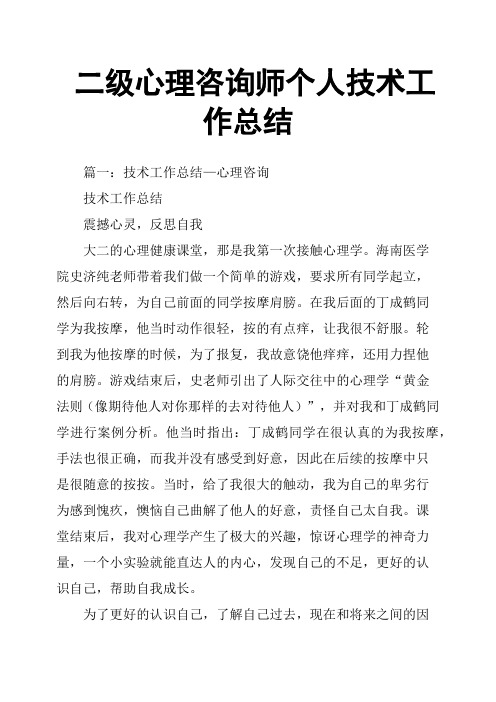 二级心理咨询师个人技术工作总结