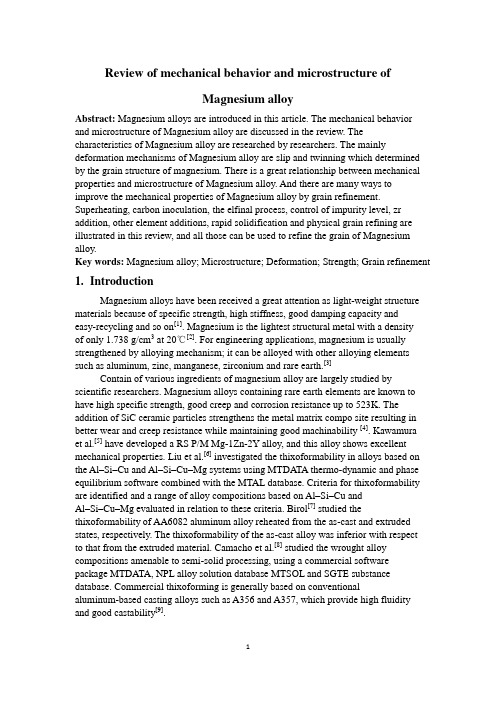 镁合金英文综述Review of mechanical behavior and microstructure of Magnesium alloy