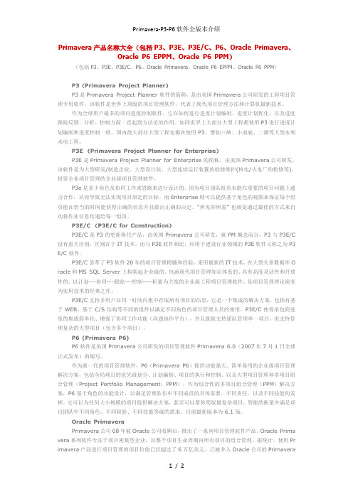 Primavera-P3-P6软件全版本介绍