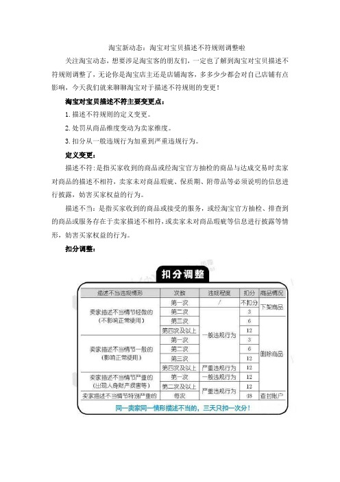 淘宝新动态：淘宝对宝贝描述不符规则调整啦