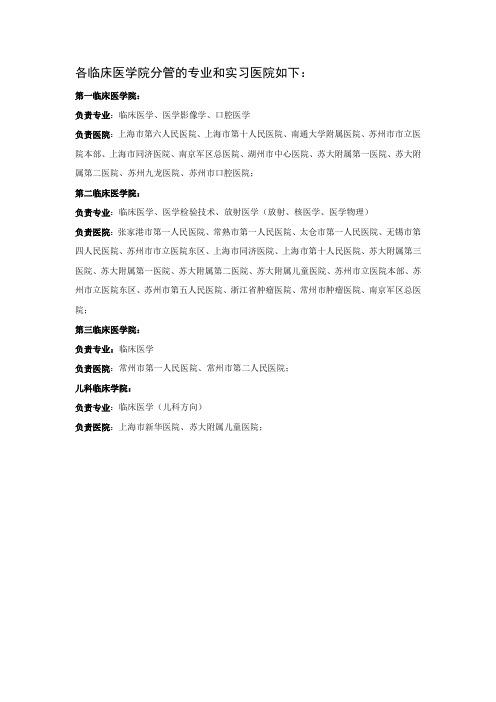 各临床医学院分管的专业和实习医院如下