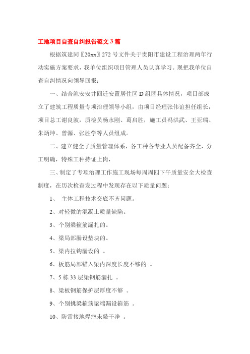 工地项目自查自纠报告范文3篇