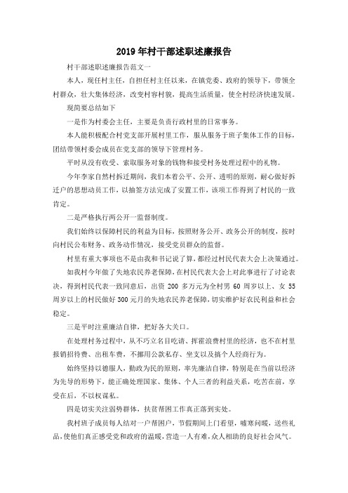 最新-2019年村干部述职述廉报告02019 精品