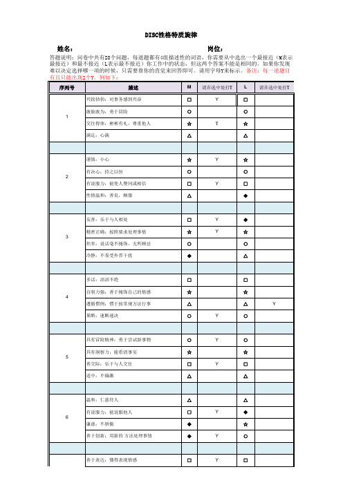 团队特质旋律测评问卷(1)