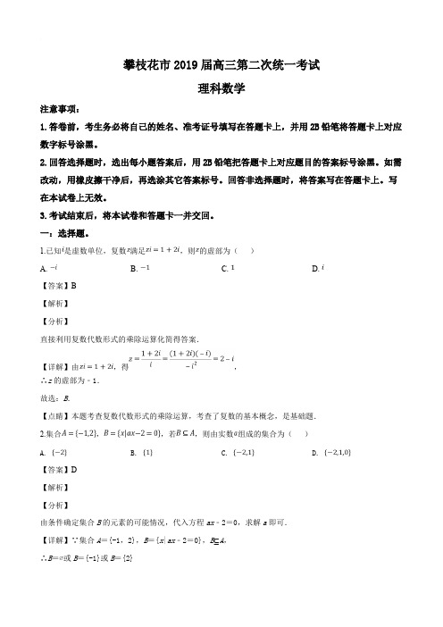 四川省攀枝花市2019届高三第二次统一考试数学(理)试题(含参考答案)