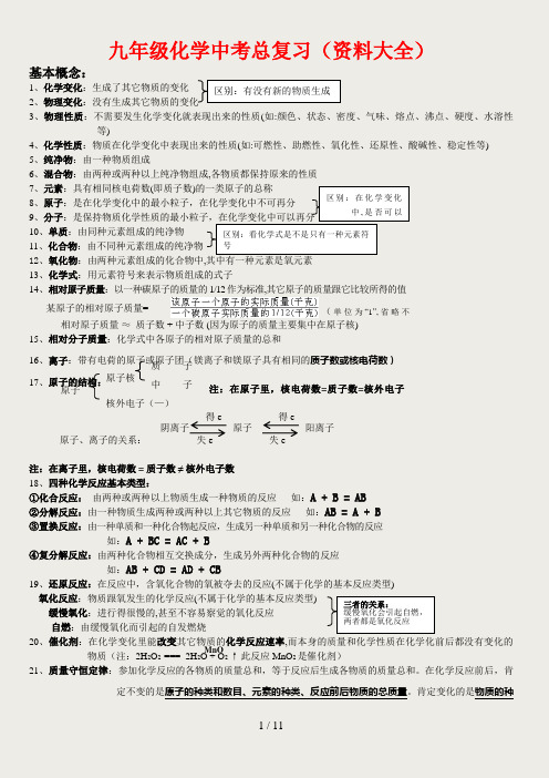 九年级化学中考总复习(资料大全)