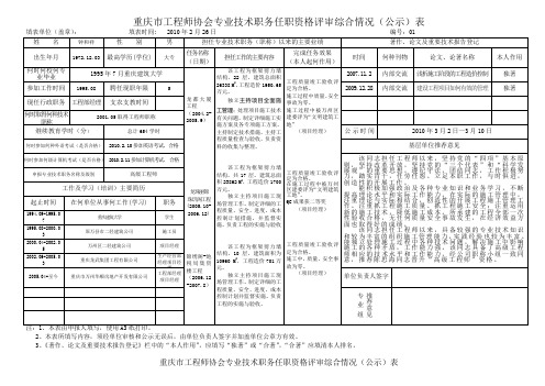重庆市专业技术职务任职资格评审综合情况(公示)表01(新)