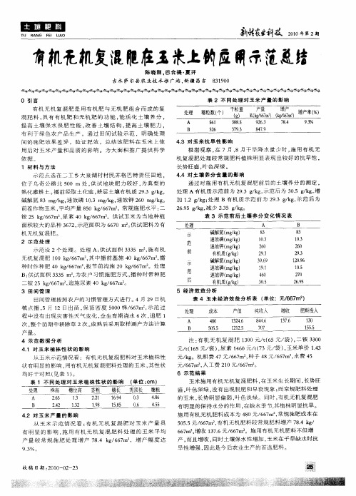 有机无机复混肥在玉米上的应用示范总结