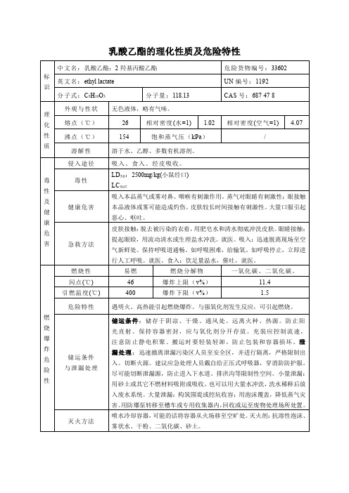 乳酸乙酯的理化性质及危险特性
