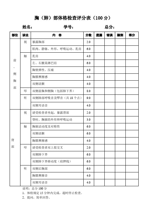 胸部体格检查评分表(准确)