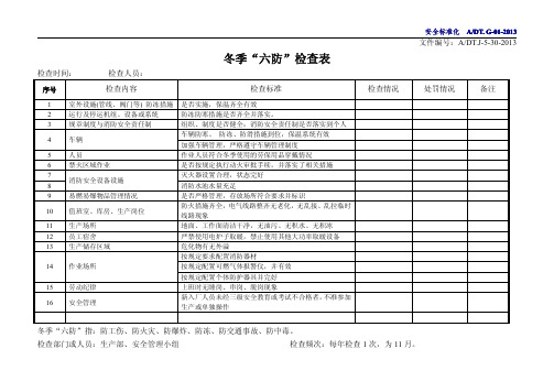 冬季 “ 六防 ” 检查表