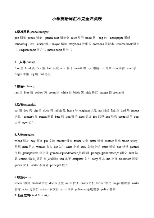 【小升初英语总复习资料】小学英语词汇不完全归类表