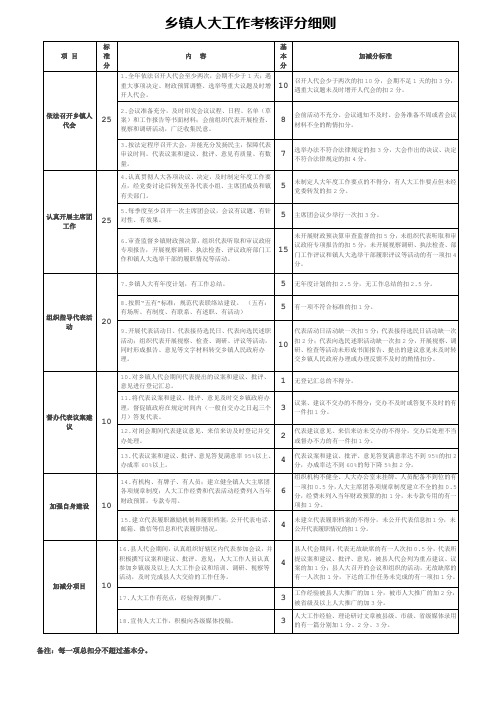 乡镇人大工作考核评分细则模板
