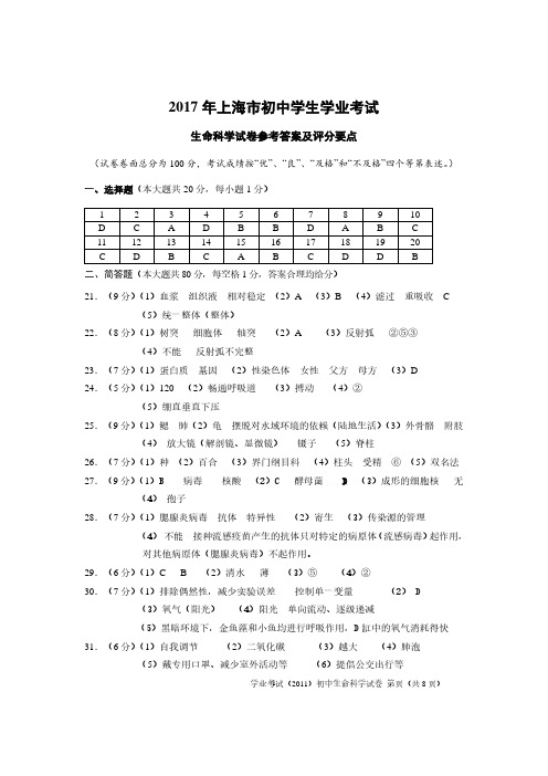 上海初中生命科学学业考参考答案.pdf