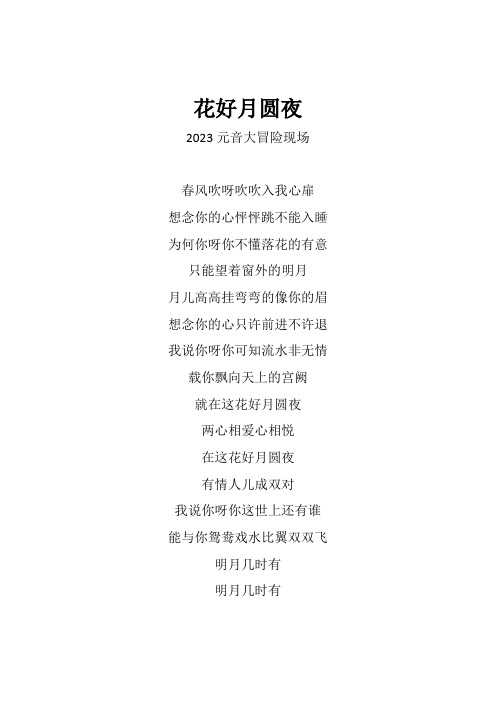 Lil Ghost小鬼《花好月圆夜》歌词(2023元音大冒险现场)