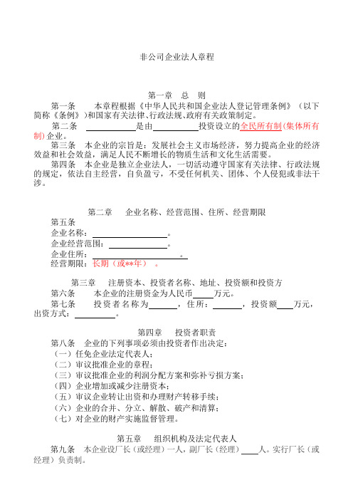 非公司企业法人章程