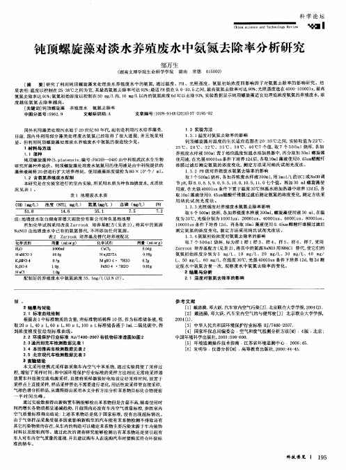 钝顶螺旋藻对淡水养殖废水中氨氮去除率分析研究