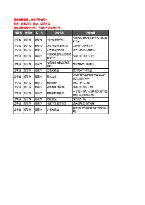 新版辽宁省朝阳市北票市宠物店企业公司商家户名录单联系方式地址大全13家