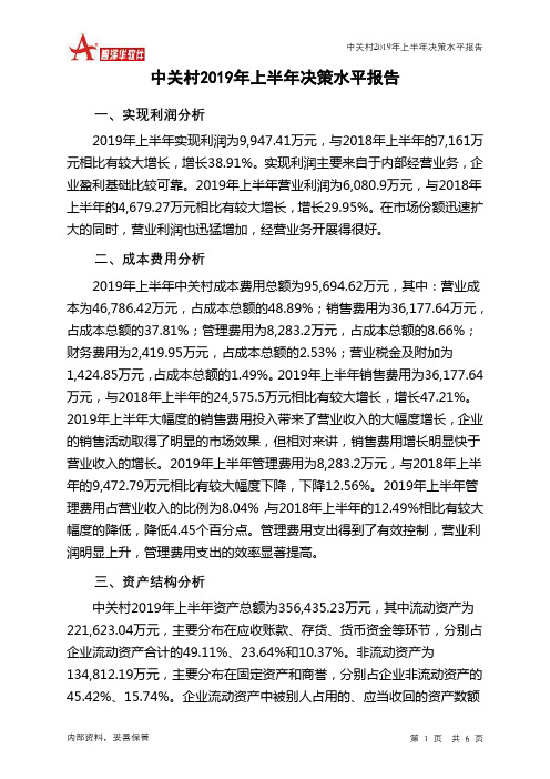 中关村2019年上半年决策水平分析报告