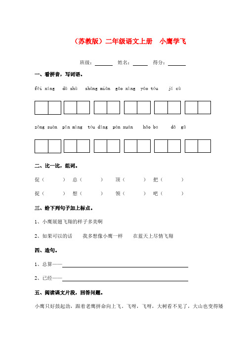 二年级语文上册 小鹰学飞一课一练(无答案) 苏教版